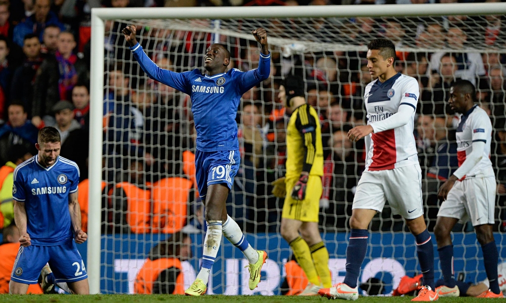 Demba Ba's scrambled late goal sent Chelsea into the Champions League semi-finals at Paris St-Germain's expense